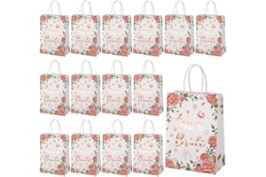 FRIUSATE 15 Pcs Hen Party Bags Team Bride Gift Bags Rose Totes with Handle Paper Bags for Bridal Shower Wedding Bags Favour for Bachelorette Wedding Party