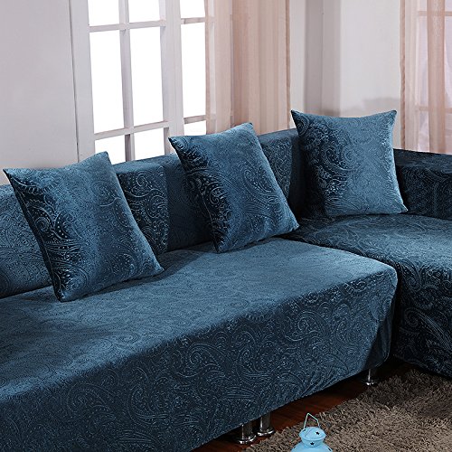 HYSENM Sofabezug Polyesterfasern Weich Elastisch Farbecht Hautfreundlich Rutschfest Anti-Pilling Unempfindlich Universal Stretch Sofaüberwurf Für 1-Sitzer 2-Sitzer 3-Sitzer Sofahusse, Blau, 185-230cm - 3