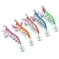 Jeankak Squid Lure Hook, Squid Fishhook Fishing Lures Jig, Night Fishing Lures Squid Hook Bait Luminous Squid Hook 5pcs 13cm for Fishing in Dark Environment