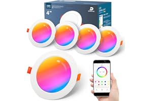 DUSKTEC LED RGB Downlights, Smart Spot lights for Ceiling Colour Changing 10W, IP44 White Recessed Spotlights Dimmable Bluetooth APP Controlled for Bathroom Kitchen Lighting, 95-110mm Cutout, 4 Pack
