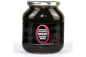 QUALITY FOOD QF SPAIN Miel d'abeille pur 100%. Miel brut. 1 Kg. Produit en Espagne. Non pasteurisé et non chauffé. Artisan de haute qualité. Bocal en verre. Grande variété de saveurs exquises. (Bruyère)
