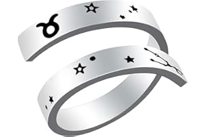 Woffoly Anello dello Zodiaco inciso Regolabile, Chirurgico in Acciaio Inossidabile 316L con segni di Zodiaco Aperto Anello Regolabile, Regalo di Gioielli con Anello dell'oroscopo per Donna Uomo