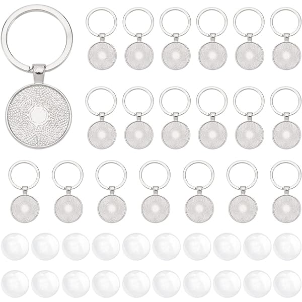 Set 20 Lunette Rotonde Per Cabochon, Lega Metallica Con Vetro Trasparente – Per Gioielli Fai Da Te, Portachiavi, Collage