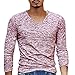 Produktbild Proumy Mode Sommer Herren Tops,Lässige Volltonfarbe Atmungsaktiv Shirt Elastizität V Ausschnitt Lange Ärmel T Shirt (XL, Red)