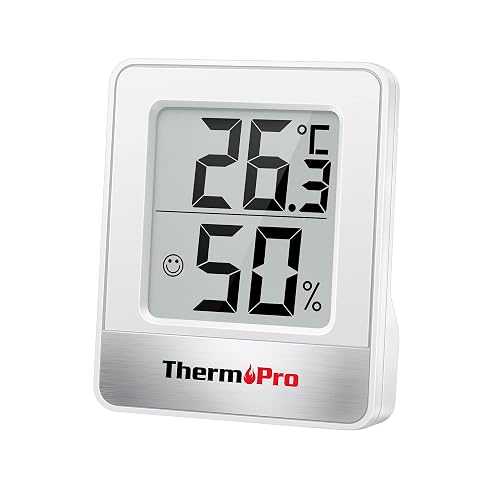 ThermoPro TP49 Digital Mini Thermo-Hygrometer Indoor Thermometer Hygrometer Temperature and Humidity Meter with Room Climate Indicator for Room Climate Control, White