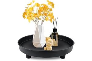 DINSONG Kerzentablett Schwarz, Schwarz Rundes Tablett aus Metall, Dekorative Tablett, Ø 23 cm Tablett, Servier Tablett Getränke Organizer, für Couchtisch Organizer Kerzenteller für Esstisch Bad Küche