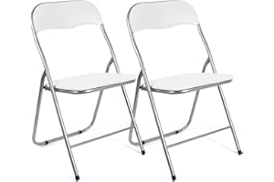 THE SECRET HOME - Set de 2 Sillas Plegables de Aluminio - Asiento Acolchado con Estructura Metálica - Ideal para Despacho, Cocina, Salón, Terraza - Alto: 80 cm x Largo: 43,5 cm (Blanco)