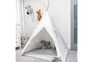 LUVODI Tenda da Gioco Bambini: Tenda per Bambini Pieghevole Grande Teepee Tenda per Bambini 120x120x130 cm, Bianco con finestra da interno esterno Play House