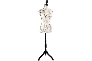 SereneLife Mannequin Body Female Torso, Clothes Mannequin, Female Manequins with Adjustable Height 132–163 cm, Sewing Display, Tailors Dummy with Tripod Pinewood Stand (Printed)