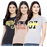 Preneum Women's Cotton Regular Fit Latest Graphic Stylish Printed Short Sleeves Casual T-Shirt || Trend & Style (Pack 3)