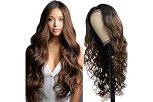 Weeybay Echthaar Perücke für Damen Perücken Body Wave Human Hair Wig 4X4 Lace Closure Highlight Brown 150% Density Unprocessed Remy Hair Glueless for Woman 24 Zoll