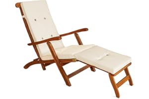 Detex Coussin pour Chaise Longue crème pour siège inclinable Coussin pour Bain de Soleil Relaxation intérieur extérieur Hydrofuge