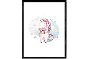 Nacnic Plakat z ilustracją zwierzęcia. Arkusz ze zdjęciami zwierząt dla dzieci, jednorożec fotografa. A4 nieoprawiony