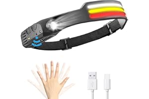 I-SHUNFA Lampe frontale LED,Rechargeable Lampe frontale 230°Sensor 10 modes d'éclairage Lumière tricolore,IPX4 étanche Pour la course à pied en extérieur,le camping,la randonnée(lumière blanche chaude rouge)