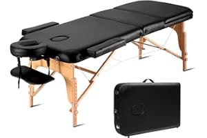 Careboda Lettino massaggiante pieghevole 70 cm 3 zone con schiuma ad alta densità, gambe in legno di faggio, regolabile in altezza, con poggiatesta e borsa per il trasporto, portata fino a 270 kg