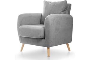 SUEÑOS ZZZ SuenosZzz- Sillon CIES butacas para Dormitorio Nórdica. Sillón tapizado Acualine Antimanchas, Color Gris Rio 2. Nordica Individual de una Plaza, COJIN Incorporado. Comedor o Dormitorio