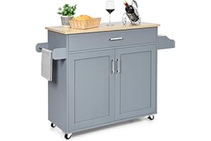 COSTWAY Carrito de Cocina Carro de Servicio Comedor con Ruedas,Toallero,Cajón, Puerta y Estantes Gabinete Mueble de Cocina (gris)