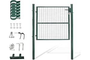 Gimisgu Puerta de jardín, 100 x 100 cm, de acero galvanizado, incluye tirador y 3 llaves, resistente y duradera, para valla de barra, puerta de entrada, color verde