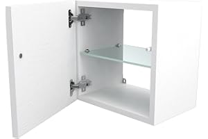 VE.CA.S.R.L. VE.CA-ITALY CUBI IN LEGNO 35x35 CM CON SPORTELLO E RIPIANO IN VETRO, IN 7 COLORAZIONI, PARETI ATTREZZATE, ARREDO DESIGN 100% MADE IN ITALY (35x35 cm CON ripiano in vetro, Bianco frassinato)