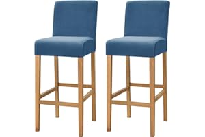 Dimatic Samt Plüsch Stuhl Abdeckung Theke Pub Bar Hocker Stuhl Slipcover für Esszimmer Cafe Barhocker Slipcover Möbelschutz Anti-Rutsch-Bezug mit elastischem Boden, 2er Set, Blau