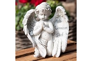 Kamelio Engel mit Spruch auf dem Flügel Trauerengel Grabschmuck Engelsfigur Gabriel