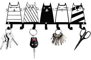 Lvjkes Schlüsselhalter, Schlüsselkasten Aus Metall, Schwarz Multifunktionaler Schlüsselhalter zur Wandmontage, Mit 7 Schlüsselhaken für Schlafzimmer, Eingänge, Garagen (Katze)