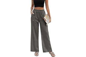 PASUDA Pantalones Mujer Pantalones Lino de Algodón Verano Cómodos Cintura Alta Pantalones Rectos Ligero Casuales Flojo Pantalones Pantalón Anchos con Bolsillos y Cordón