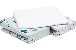 FlyIdeas Set 2 Lenzuola Lettino Neonato 60x120 + 1 Coprimaterasso Culla Impermeabile – 100% Cotone – Lenzuola con Angoli per Lettino con Sbarre, Materasso 60x120 e Lettino da Campeggio
