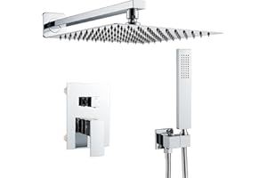 Namuoto Juego de Ducha Empotrado, Grifo Ducha Empotrado con Ducha de Lluvia, Duchas de Baño Empotradas con Alcachofa, Cromo