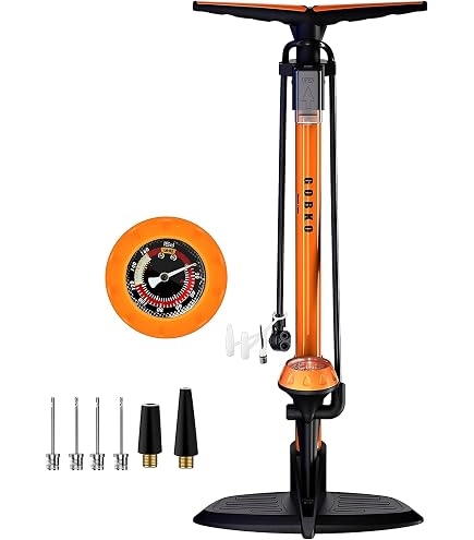 Standpumpe für Fahrrad und Motorrad mit 130 PSI Hochdruckmanometer, kompatibel mit französischen/britischen / AV-Ventilen, 32 cm Aluminium + ABS-Inflator für Straße, Berg, E-Bikes, Luftmatratzen Sport & Freizeit