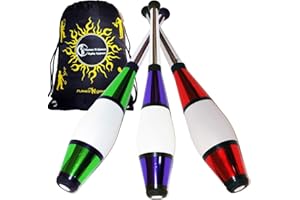 Juggle Dream Euro PRO Clave da Giocoleria Set di 3 (12 Combinazioni di Colori!) Metallic Deco Trainer Club - Flames N Games Borsa da Viaggio! (Verde/Viola/Rosso)