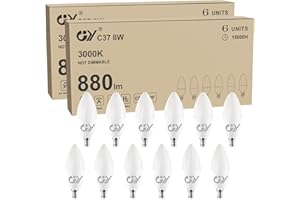 GY Ampoule LED E14 8W (équivalent 80W), 880 lumens 3000K Blanc Chaud, C37 Ampoule E14 Efficacité Energétique, E14 LED Angle de faisceau de 280° Non-Dimmable, Lot de 12
