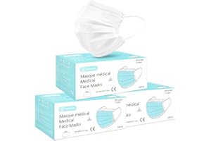 MEDI SANTÉ 150 Masque Chirurgical Médical Masque de Protection Masque Jetable Type 2R EN14683 BFE≥98% 3 Plis Couleurs Blanc