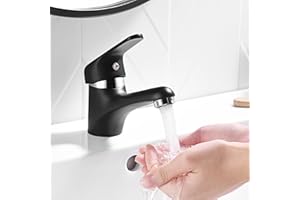 Auralum Rubinetto per Lavabo, Piccolo Miscelatore Lavabo, Rubinetto Monocomando per Bagno, Nero