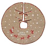 Arpillera de alta calidad con estampado clásico de copos de nieve, el trineo de Papá Noel y la frase Merry Christmas, perfecto para decorar el árbol de Navidad, le aporta un ambiente más alegre a las fiestas.