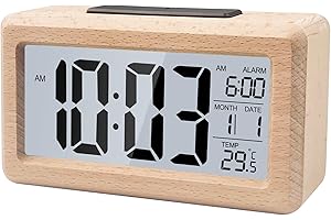Gvolatee Despertador Digital, LCD Reloj Despertador Inteligente, Reloj Sobremesa Mesita de Noche, Reloj de Mesa de Viaje, Reloj Alarma de Cabecera a Pilas con Función de Snooze Fecha y Temperatura