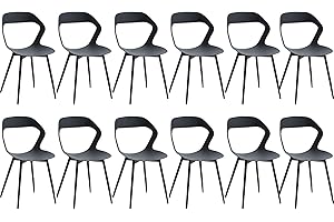 BenyLed Set di 12 Sedie da Pranzo/Sedie da Salotto Design Scolpito con Schienale; Sedile in Polipropilene e Robuste Gambe in Metallo (Nero-nero Piedi)