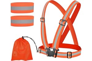 Flearitzo Gilet Catarifrangente Regolabile Riflettente e 2 Nastri Riflettenti Alta visibilità Regolabile Gilet di Sicurezza per corsa,ciclismo,escursionismo e motociclismo