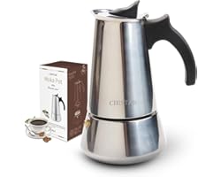 CHISTAR Espresso Maker, Stovetop Espresso Maker, Coffee Maker, Moka Pot: Classic Cafe Maker Made of 430 Stainless Steel for 6