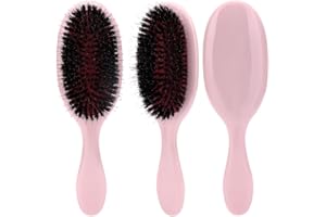 OUPDATE Soft Boar Bristle Hair Brush for Women Paddle Hair Extension brush for Wet Dry hair Dual bristles Anti-Static Detangle hair brush for Curly Thick Long Hair, Frizz-Free, Breakage-Reducing Design, Pink