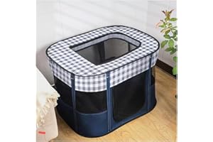 NUODWELL Foldable Pet Playpen Portable Kennel Cage for Puppy Dog Kitten Cat, Indoor/Outdoor Pop up Pet Tent Fence (XXL, Blue Grid)