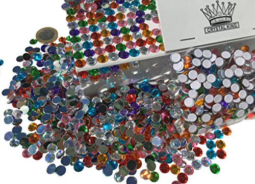 800 Stück 8mm selbstklebende glitzernde bunte Runde Steinchen Bunte Mischung Deko Strasssteine eckige Acrylsteine Opaleffekt Regenbogeneffekt Laser Optik Regenbogensteine transparent klar kristall basteln Gltzersteine Schmucksteine Strass Steine zum Verzieren Dekorieren von CRYSTAL KING