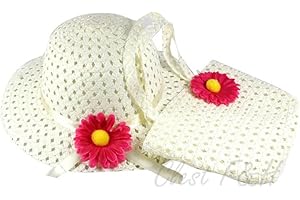 Clest F&H Summer for Kids Lovely Charm Princess Straw Baby Girl Sun Hat Flower Cap and Handbag Sets-Muti Color (Beige)