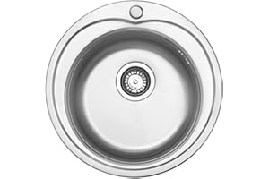 JASSFERRY 49 cm Lavello da Cucina Rotondo Lavandino in Acciaio Inox 1 Vasca