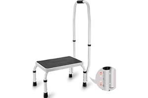 VEVOR Sgabello 1 Gradino Capacità max. 150 kg, 3 Altezza Regolabile con Maniglia Scaletta in Acciaio, Sgabello Portatile per Bambini per Adulti, Scalette Robuste Antiscivolo per Ufficio, Cucina, Bagno