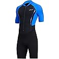 KEOYA Mens Front Zip Shorty Wetsuit UV Protection 3/2mm Neoprene Full Body Dive Skin Thermal Diving Suit for Surfing Swimming Snorkeling Canoeing Small