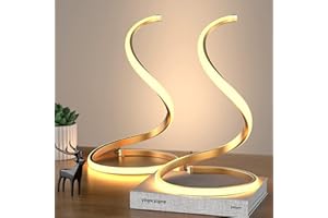 ‎BOBOPAI 2 paczki Spiral lampa stołowa LED, nowoczesna lampka nocna z aluminium, 12 W, ściemniana lampa biurkowa z przełącznikiem dotykowym, do sypialni, salonu i biura, wysokość kabla 2m, Złoto
