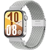 MMP SHOP Huawei Watch Fit 3 / Fit 4 / Fit 4 Pro İle Uyumlu Metal Clips Kumaş &Ouml;rg&uuml; Akıllı Saat Kordon Gri