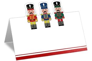Whaline 100Pcs Christmas Place Cards 2 x 3.5 Inch Cartoon Nutcracker Tented Cards Seating Cards for Birthday Baby Shower Party Table Setting