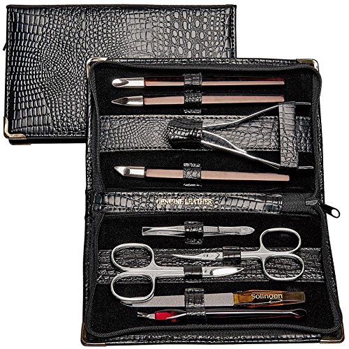 Maniküre-Set, 9 tlg., Kunstleder in Kroko-Optik Innen Rindsleder mit feinsten Solinger Instrumenten. - 3